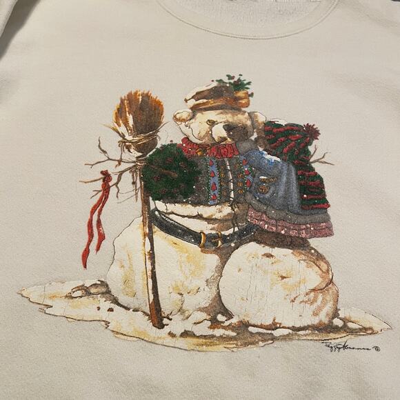 Vintage Snowman Christmas Crewneck Sweatshirt Large Bear 90s Holiday Festive - Picture 3 of 12